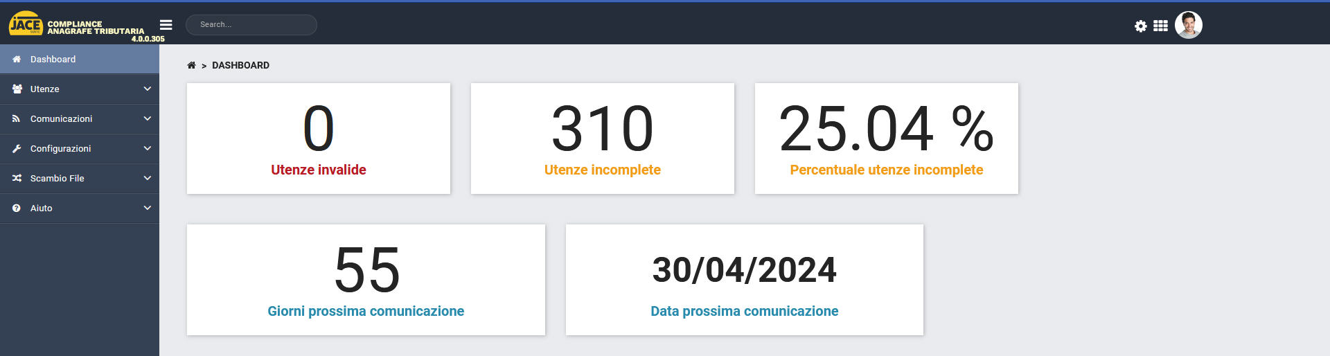 Compliance Anagrafe Tributaria: Dashboard