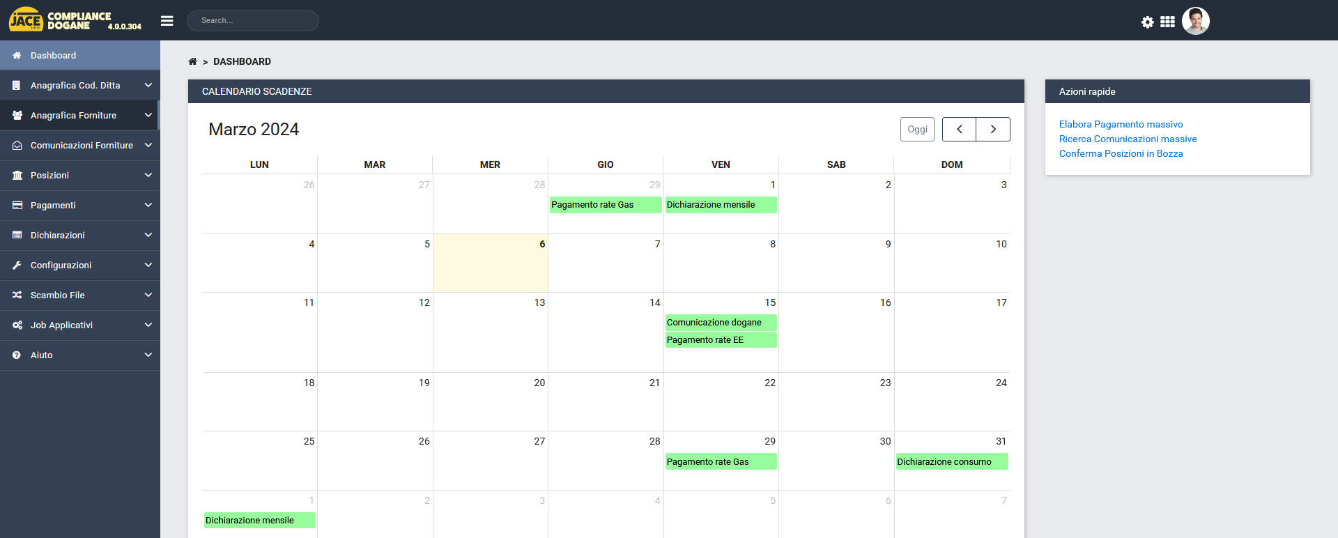 Compliance Dogane: Calendario comunicazioni e pagamenti